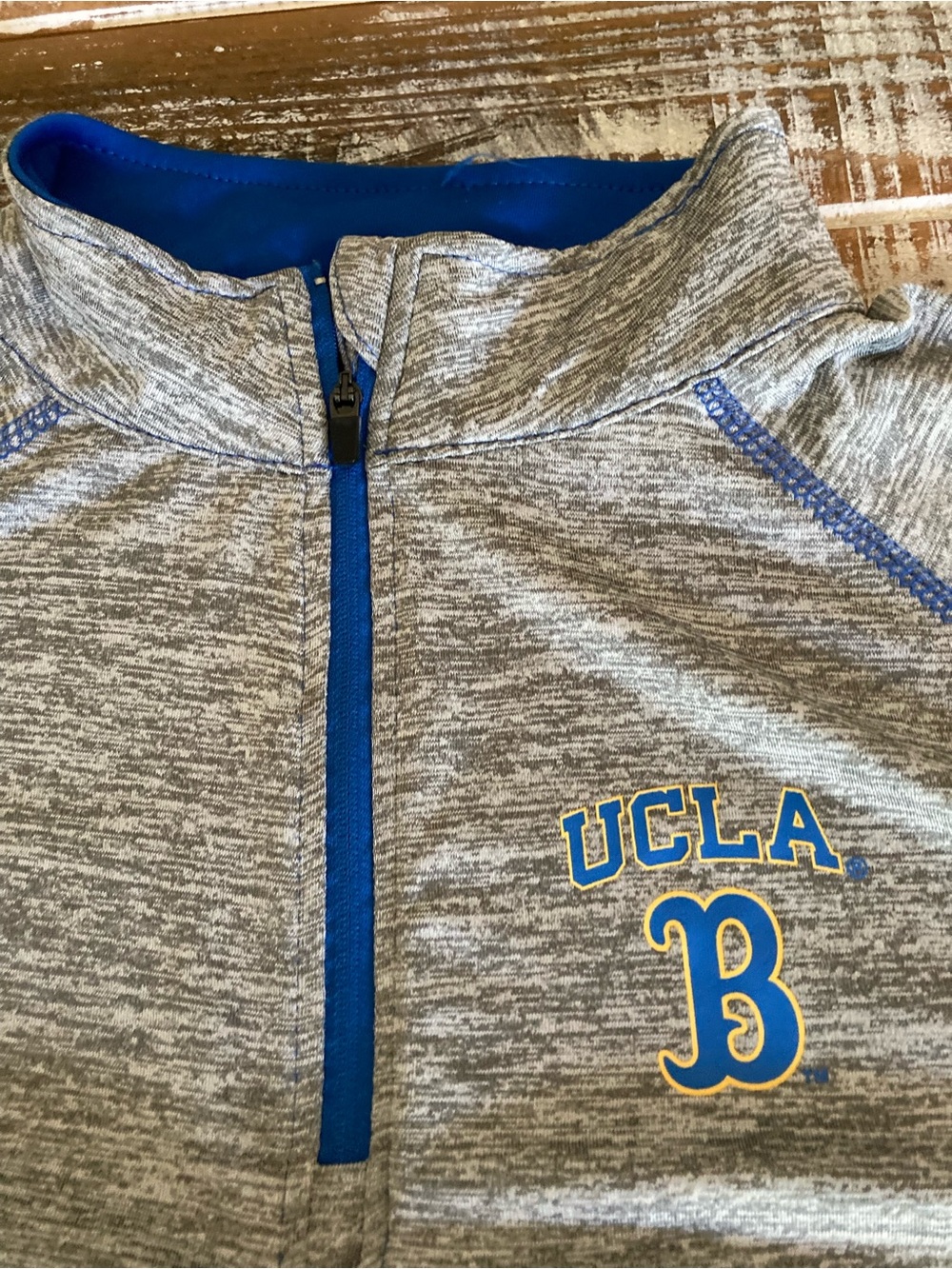 UCLA Grey Heather Quarter-Zip with Blue and Yellow UCLA Logo